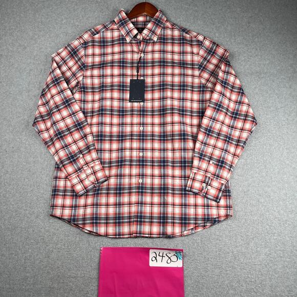 Hart Schaffner Marx Other - Hart Schaffner Marx Shirt Large Red Blue Linen Blend Button Up Long Sleeve NEW